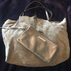 Tiffany Grey/ metallic suede reversible tote bag.